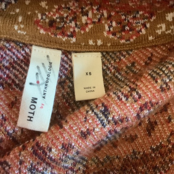 Anthropologie Moth Paisley Knit Jacket Cardigan Boho Open Front XS - Picture 10 of 13